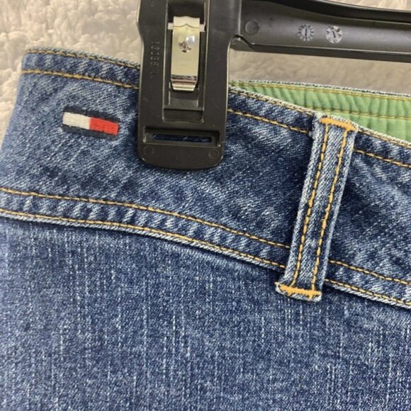 Vtg Y2K Tommy Hilfiger Flare Jeans Low Rise Blue Jr Sz 3 Button Leg Bare back - Picture 8 of 14